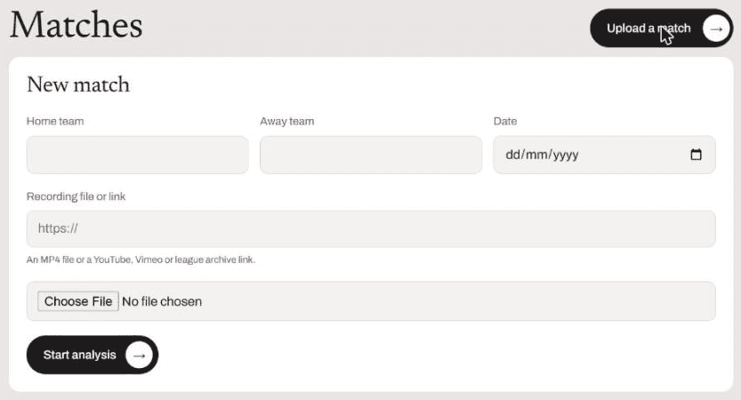 Match upload form